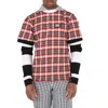 BURBERRY BURBERRY MEN'S BRIGHT RED PLAID AND STRIPED COTTON REMODELED RUGBY SHIRT