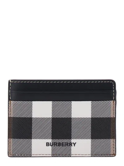 Burberry Men Brown Card Holder With Check Motif In Fabric Man In Multi