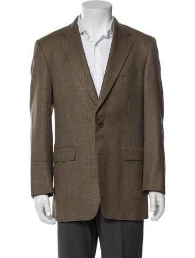 Pre-owned Burberry Men's Brown Pattern Printed Plaid Blazer