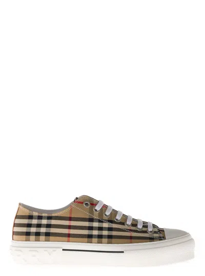 Burberry Men Buberry Man's Vintage Check Beige Cotton Sneakers In Multi