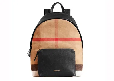 Pre-owned Burberry Men's  Abbeydale House Check Canvas And Leather Backpack Large In Tan/black