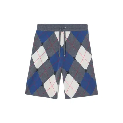 Pre-owned Burberry Men's  Abendon Cashmere Argyle Shorts In Ash Grey Blue White