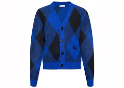 Pre-owned Burberry Men's  Argyle Check Cardigan In Blue/black In Multi