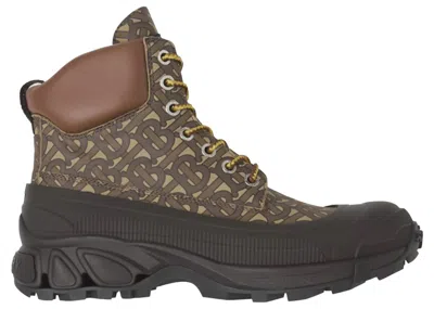 Pre-owned Burberry Men's  Arthur Ankle Boots Monogram Sneakers In Brown/black In Multi