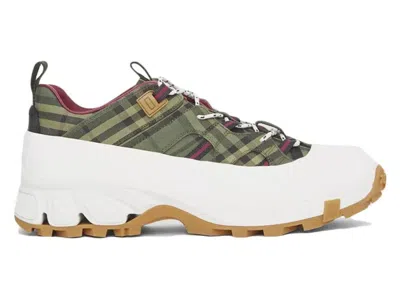 Pre-owned Burberry Men's  Arthur Check Military Sneakers In Green/white