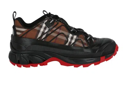 Pre-owned Burberry Men's  Arthur Lowtop Check Sneaker Sneakers In Dark Brown/black/red