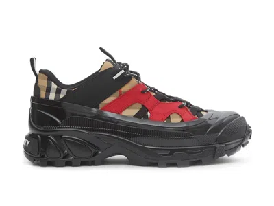 Pre-owned Burberry Men's  Arthur Vintage Check Cotton Sneakers In Black/red/archive Beige
