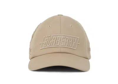 Pre-owned Burberry Men's  Badge Applique Gabardine Baseball Cap In Soft Fawn