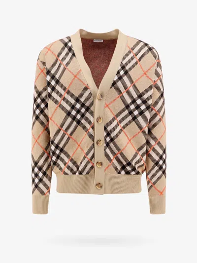 Burberry Wool And Mohair Cardigan With Check Motif In Beige