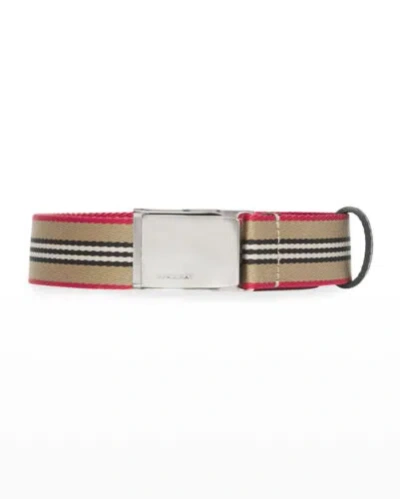 Pre-owned Burberry Men's  Belt Icon Stripe Seatbelt Belt - Made In Italy Size 100 In Multicolor