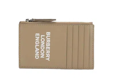 Pre-owned Burberry Men's  Card Coin Case (5 Card Slot) Card Case In Beige In Sand