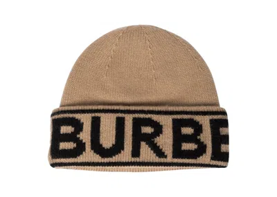 Pre-owned Burberry Men's  Cashmere Logo Beanie In Camel/black In Multi