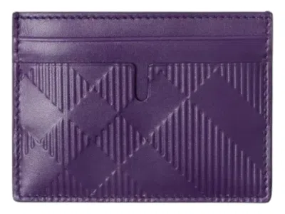 Pre-owned Burberry Men's  Check 4 Slot Card Holder In Royal Purple