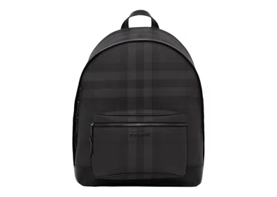 Pre-owned Burberry Men's  Check And Leather Backpack In Charcoal In Gray
