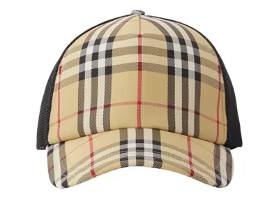 Pre-owned Burberry Men's  Check And Mesh Cap In Archive Beige