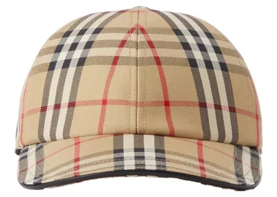 Pre-owned Burberry Men's  Check Cotton Baseball Cap In Archive Beige