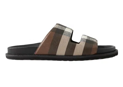 Pre-owned Burberry Men's  Check Cotton Canvas Slides Sneakers In Dark Birch Brown