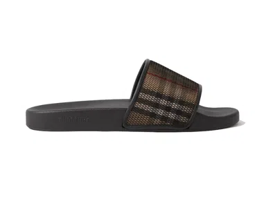 Pre-owned Burberry Men's  Check Cotton Mesh Slides Sneakers In Black/beige/red In Multi