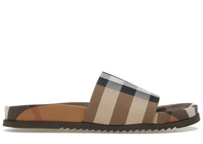 Pre-owned Burberry Men's  Check Cotton Slides Sneakers In Birch Brown