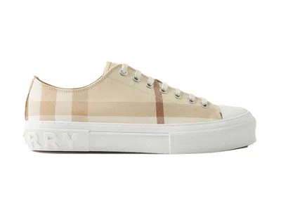 Pre-owned Burberry Men's  Check Cotton Sneakers In Soft Fawn