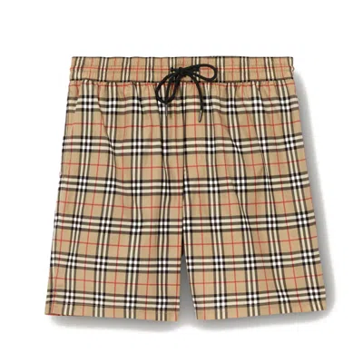 Pre-owned Burberry Men's  Check Drawcord Swim Shorts Beige In Archive Beige