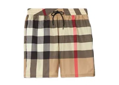 Pre-owned Burberry Men's  Check Drawcord Swim Shorts In Archive Beige