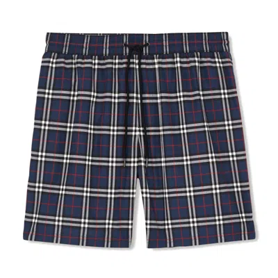 Pre-owned Burberry Men's  Check Drawcord Swim Shorts In Carbon Blue