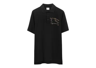 Pre-owned Burberry Men's  Check Ekd Cotton Pique Polo Shirt In Black