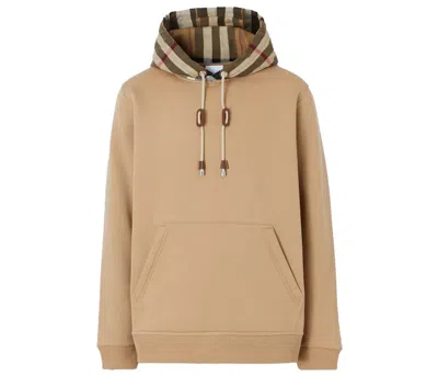 Pre-owned Burberry Men's  Check Hood Cotton Hoodie In Camel