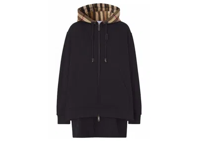 Pre-owned Burberry Men's  Check Hood Zip Up Hoodie In Black Beige