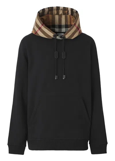 Pre-owned Burberry Men's  Check Hoodie Cotton Blend Hoodieed Sweatshirt In Black Beige