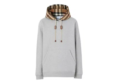 Pre-owned Burberry Men's  Check Hoodie Cotton Blend Hoodieed Sweatshirt In Gray/beige