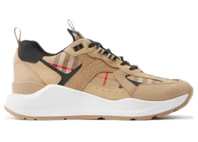 Pre-owned Burberry Men's  Check Leather And Suede Sneaker Sneakers In Archive Beige/black