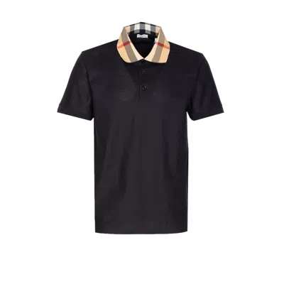 Burberry Men  Check Logo Polo In Black