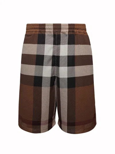 Pre-owned Burberry Men's  Check Mesh Bermuda Shorts In Birch Brown