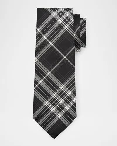 Burberry Men's  Check Mulberry Silk Tie In Multi