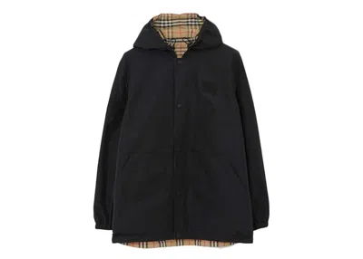 Pre-owned Burberry Men's  Check Nylon Reversible Jacket In Black/archive Beige