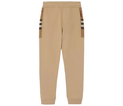 Pre-owned Burberry Men's  Check Panel Cotton Blend Jogging Pants In Camel In Brown