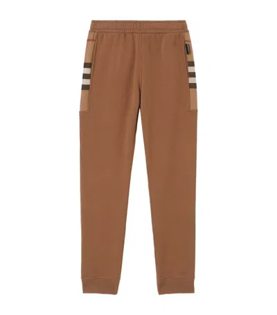 Pre-owned Burberry Men's  Check Panel Cotton Blend Sweatpants In Dark Birch Brown