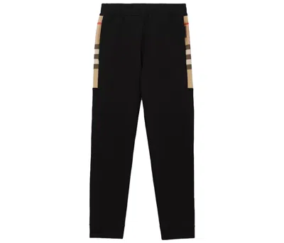 Pre-owned Burberry Men's  Check Panel Cotton Jogging Pants In Black