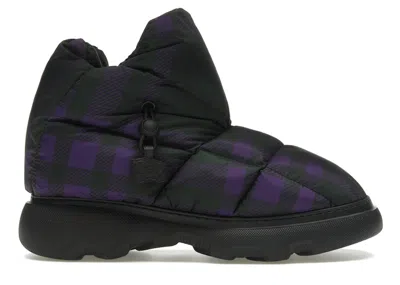 Pre-owned Burberry Men's  Check Pillow Boot Sneakers In Black Purple