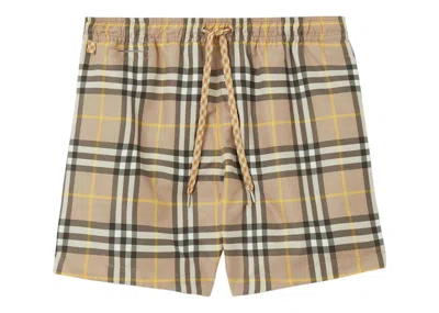 Pre-owned Burberry Men's  Check Print Drawcord Swim Shorts In Truffle