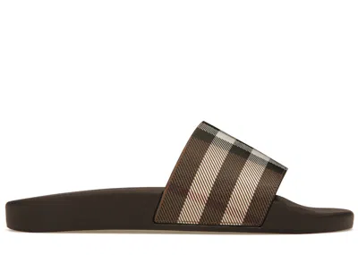 Pre-owned Burberry Men's  Check Print Slides Sneakers In Dark Birch Brown