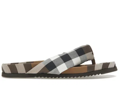 Pre-owned Burberry Men's  Check Print Thong Sandals Sneakers In Brown
