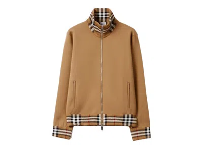 Pre-owned Burberry Men's  Check Trim Viscose Blend Track Jacket In Camel In Brown