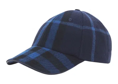 Pre-owned Burberry Men's  Check Wool & Cashmere Baseball Cap In Navy Blue