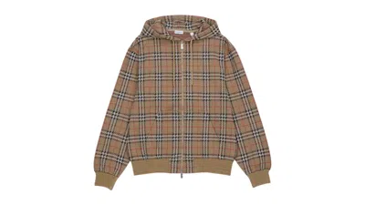 Pre-owned Burberry Men's  Check Zip Up Hoodie In Beige In Sand