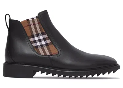Pre-owned Burberry Men's  Checkpanel Ankle Boots Brown Sneakers In Black