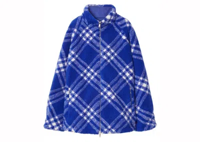 Pre-owned Burberry Men's  Checkpattern Fleece Jacket In Cobalt Blue/white