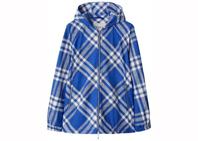 Pre-owned Burberry Men's  Checkpattern Hooded Jacket In Cobalt Blue/white